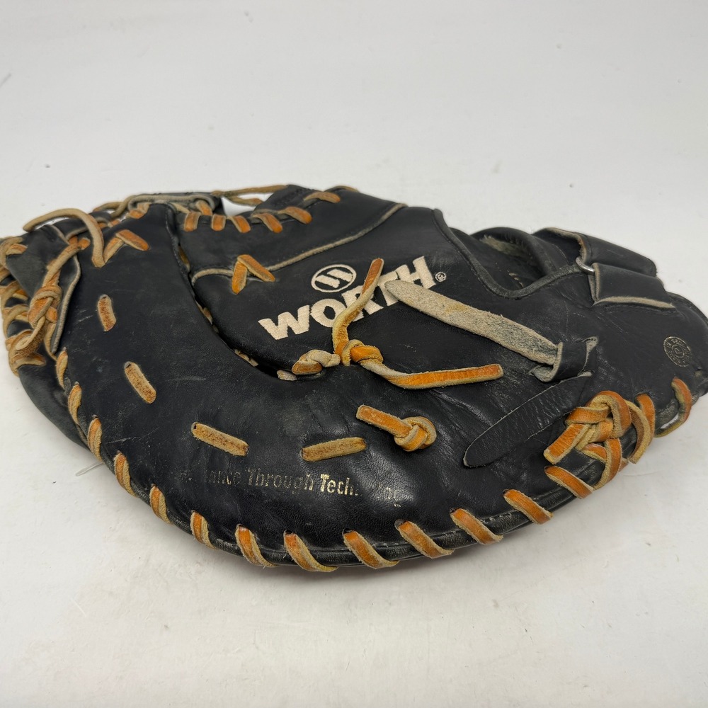 Worth Catchers Mitt Glove Adult Black Full Grain Leather Lace Through Tech EUC